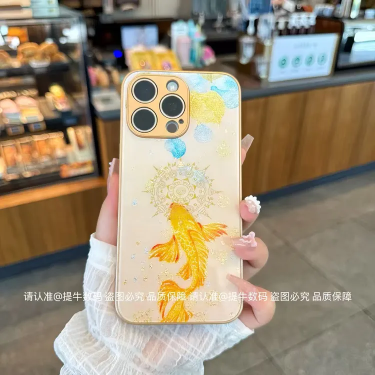 苹果/小米/华为/荣耀/OPPO/VIVO 见者好运金属漆钢化玻璃手机壳