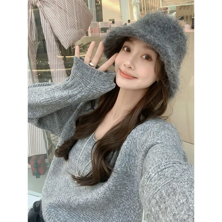 A【现货】美洋MEIYANG柔雾毛衣 小糯米毛纱浮雕不规则宽松针织Usr