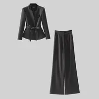 G208【纪朵研】秋冬小香风简约百搭上衣阔腿裤女装时尚套装