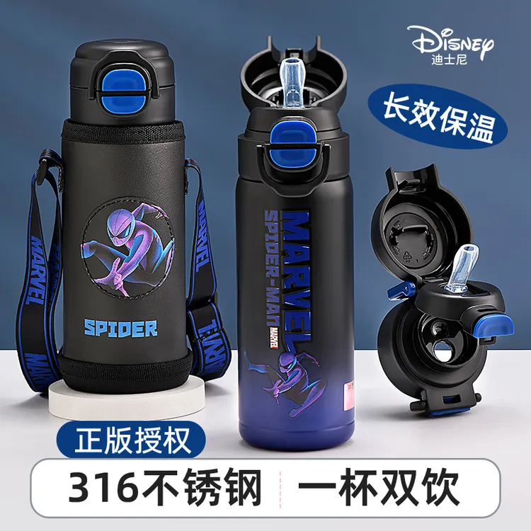 迪士尼儿童保温杯3-6-12岁男孩水杯小学生上学专用带吸管双饮杯子