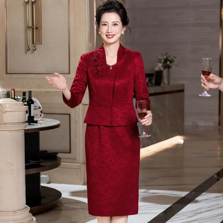 0789高端喜婆婆婚宴装高贵年轻妈妈遮肚子结婚礼服外套裙子两件套