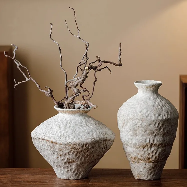 景德镇复古侘寂风陶瓷花瓶新中式手工民宿酒店客厅插花花瓶陶瓷