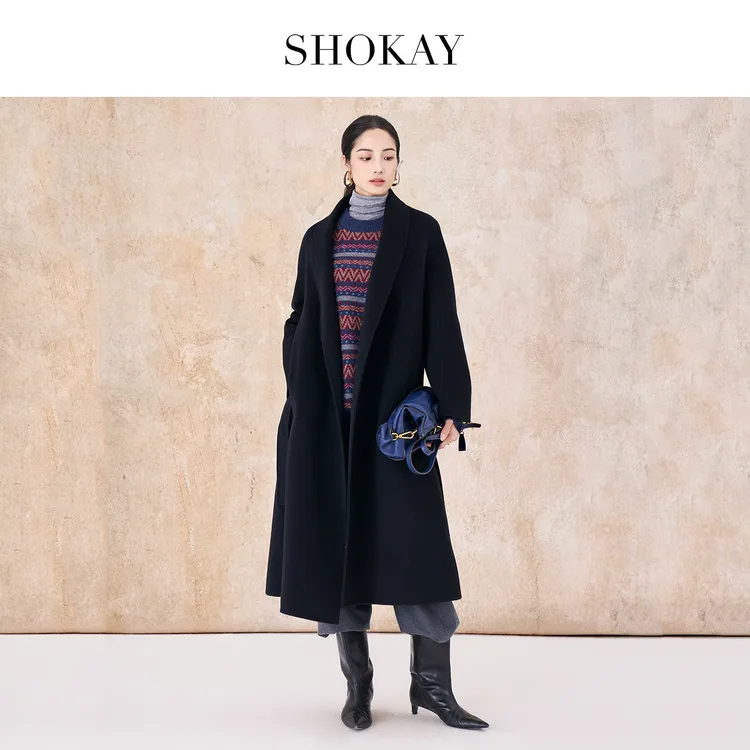 【店播专属】【100%牦牛绒双面呢】25秋冬新品经典青果领系带双面呢中长款大衣