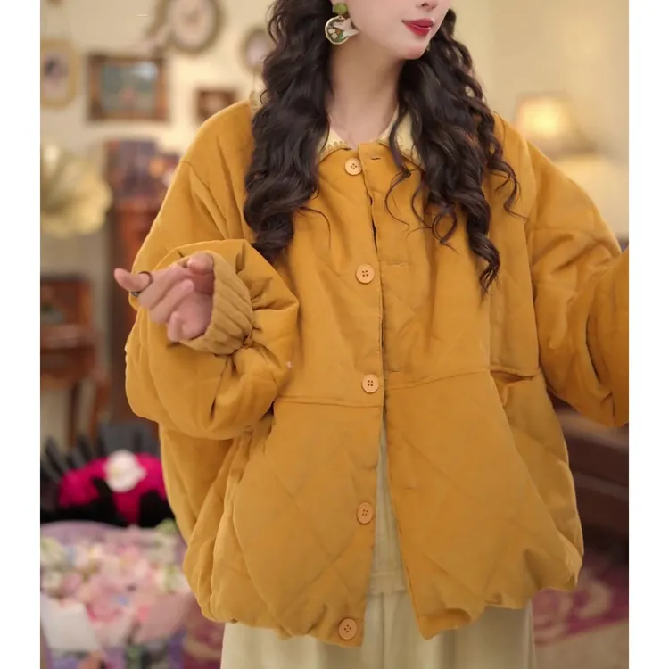 2025冬季新款时尚加厚保暖棉袄外套韩系洋气显瘦单排扣纯色棉服女