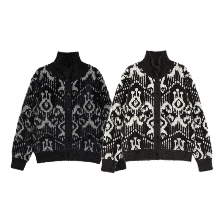 BH black 新疆艾特莱斯提花针织宽松型长袖毛针织衫男女同款外套