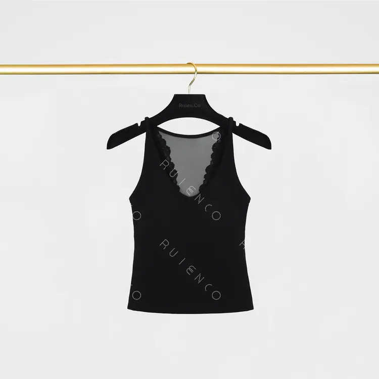 我是摩羯 V领美背 时尚百搭带胸垫绵羊毛二醋酸蕾丝背心