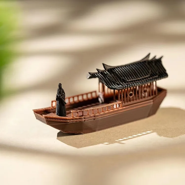 乌蓬船【可摆放桌摆】古风可漂浮客船可下水迷你小船假山石造景摆件