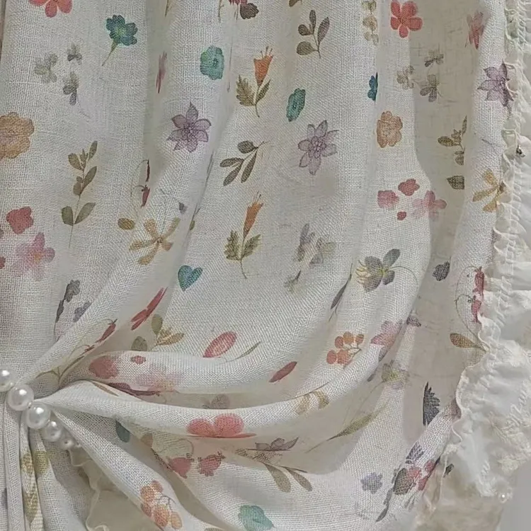 亚麻花仙子法式田园风温柔治愈系窗纱透光不透人耐洗不变型