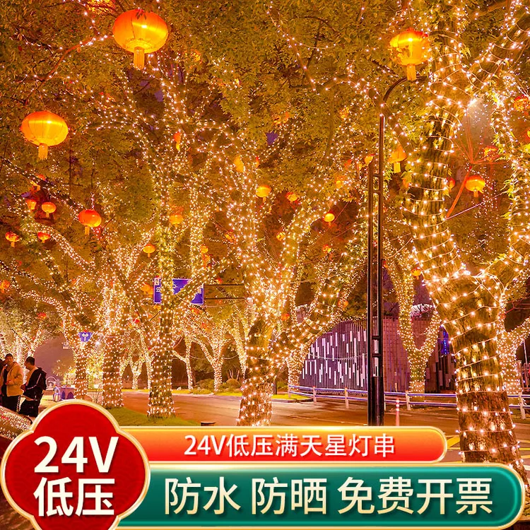 24V低压太阳能满天星灯亮化彩灯闪灯串灯户外树灯景观装饰氛围灯
