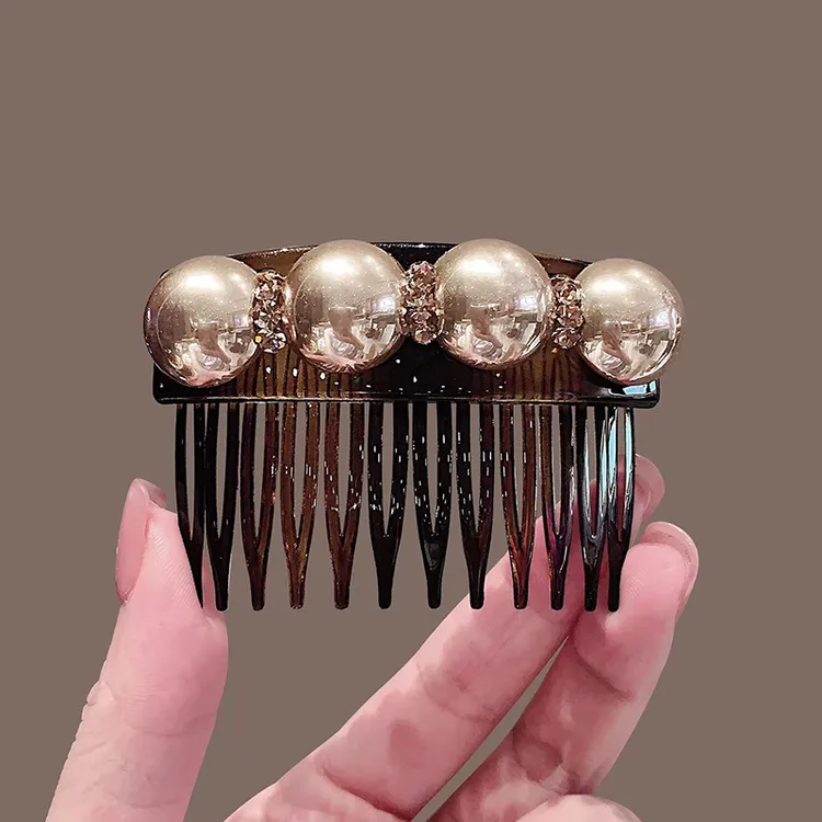 法式复古水钻珍珠发梳发夹女高端刘海夹前额碎发整理插梳一字边夹