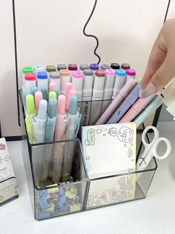 桌面收纳盒透明亚克力文具整理盒办公室工位多功能分格笔筒置物架