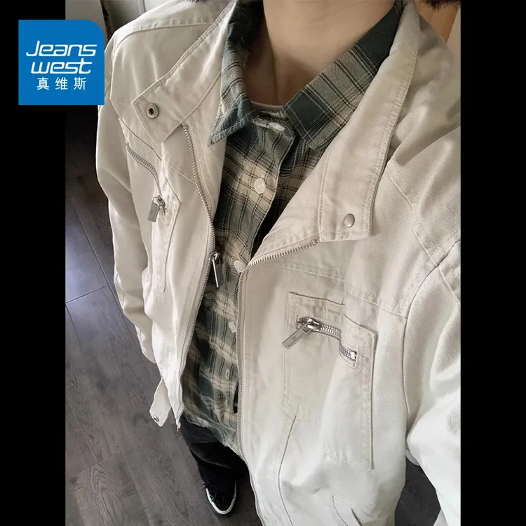 真维斯古着vintage水洗帆布牛仔外套春季美式立领哈灵顿男士夹克