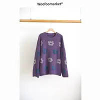 【海街日集】蓝色花朵 毛巾绣长袖套头毛衣女冬季 AWMY241