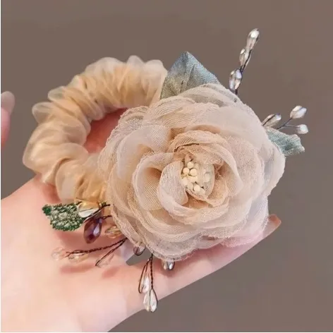 超仙气质温柔玫瑰花发圈高级感时尚发绳精致立体花朵高弹皮筋头绳