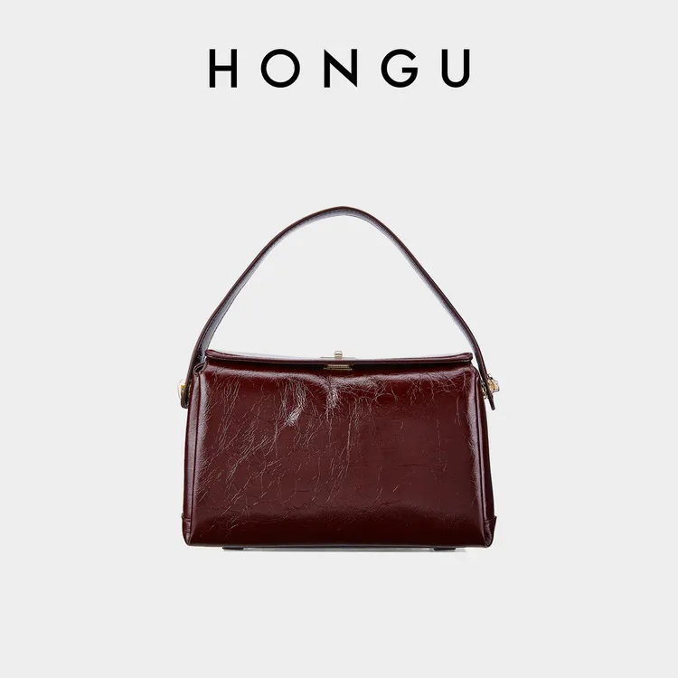 HONGU/红谷女士包包新款手拎单肩包手提包头层牛皮休闲通勤枕头包