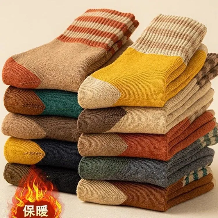 厚款袜子女款秋冬季毛圈袜子爆款条纹女士中筒袜百搭男女款长袜子