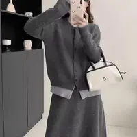 【莹莹推荐】韩系高级感灰色针织套装女装秋季慵懒风半身裙两件套