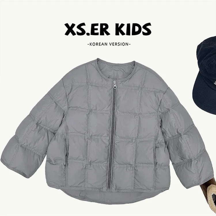 【小首尔】【泡芙奶泡】冬季男女童方格绗线加厚保暖棉服外套HBB8459
