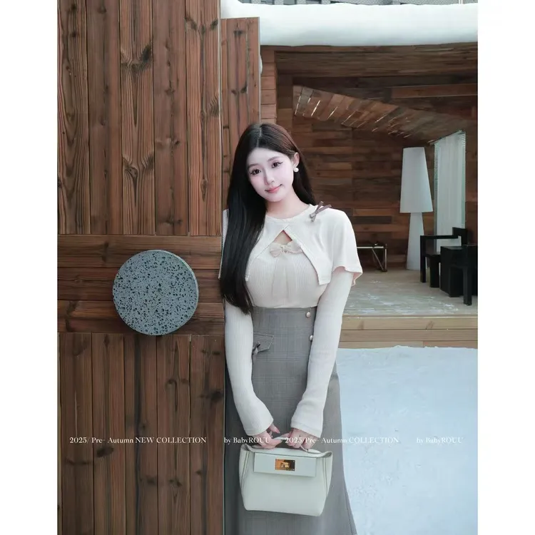 【燕麦奶茶】温与柔日系甜妹温柔风气质针织上衣半裙清楚系套装