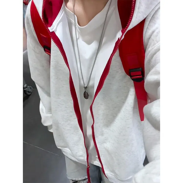 cleanfit美式撞色开衫卫衣男秋季少年感慵懒风外套情侣重磅连帽衫