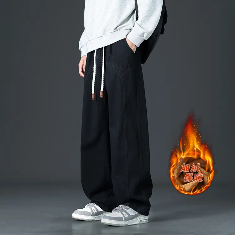 【280斤可穿】美式复古休闲工装裤男士秋冬水洗加绒加厚牛仔裤大码