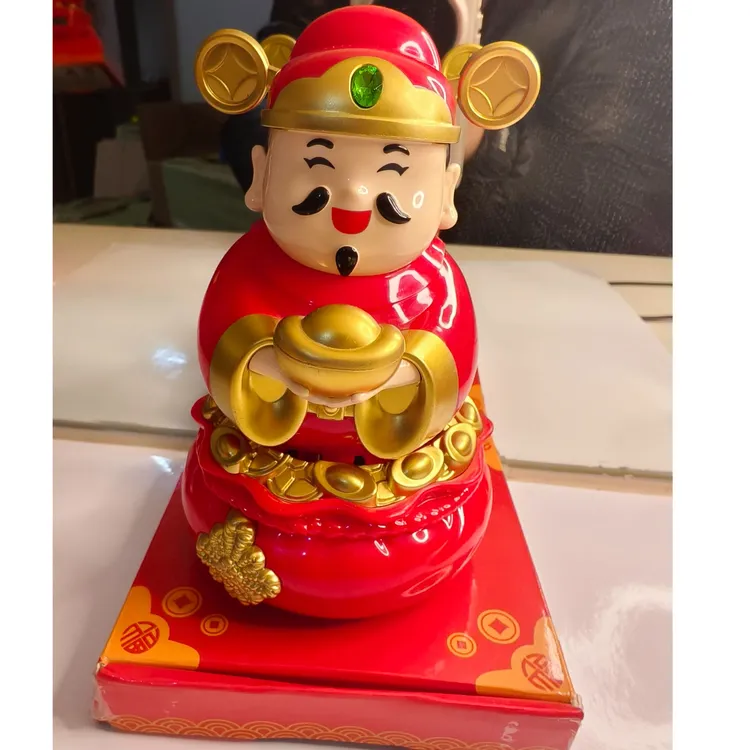 办公室桌面车载太阳能灯光财神摆件创意家居装饰品