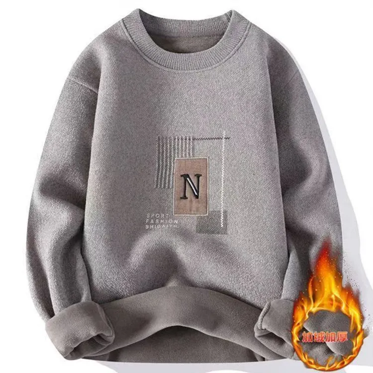 冬季一体绒男士加厚保暖长袖圆领针织打底衫F349