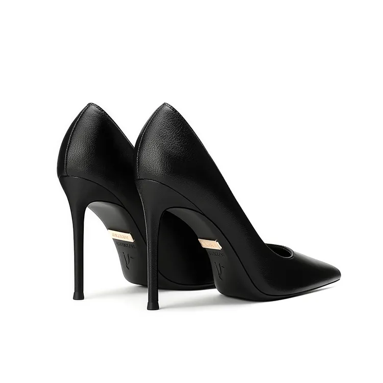 新款真皮高跟鞋春秋显瘦细跟时尚百搭尖头浅口高跟鞋职业舒适单鞋