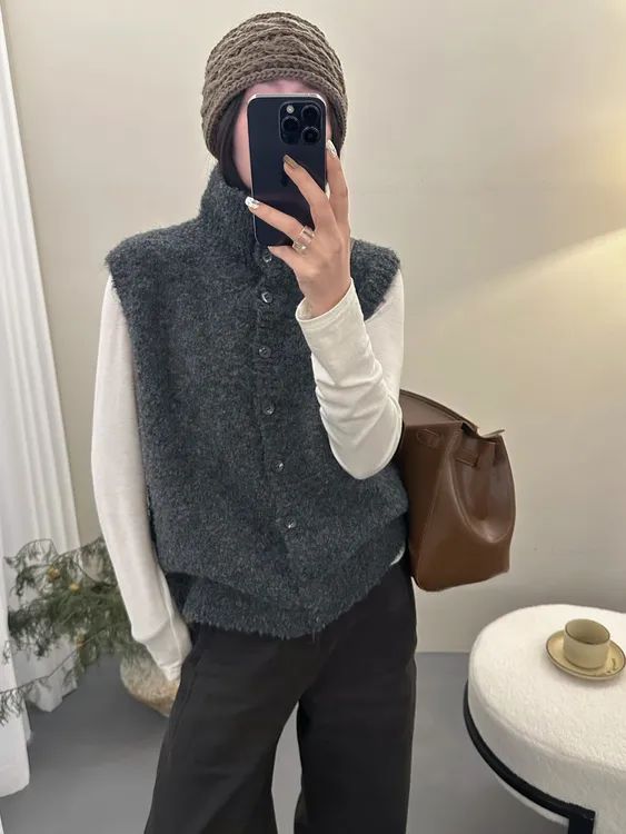 【M/L码】【厚实】高领圈圈纱毛衣背心女针织马甲开衫女秋冬叠穿坎肩