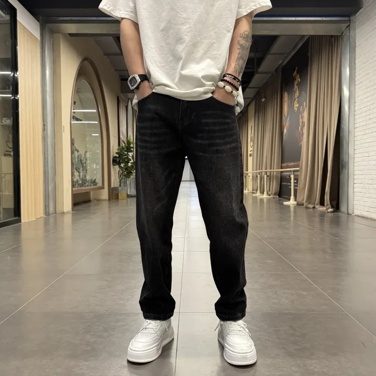 2025秋季新款男士黑色直筒牛仔裤潮牌时尚休闲舒适简约宽松休闲裤