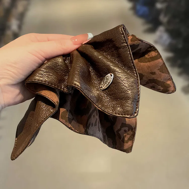 韩国ins皮质双面豹纹甜酷方形发圈发绳扎高马尾气质耐用橡皮筋女