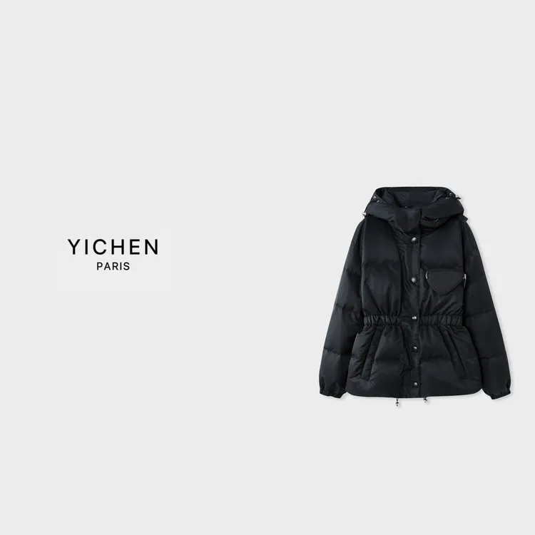 YC 热力感连帽立体三角口袋中长款式羽绒服-4003