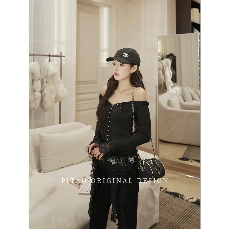 杜屁屁桃PITAO 原创【恋爱日记2.0】蕾丝打底时尚修身开衫上衣+裤子