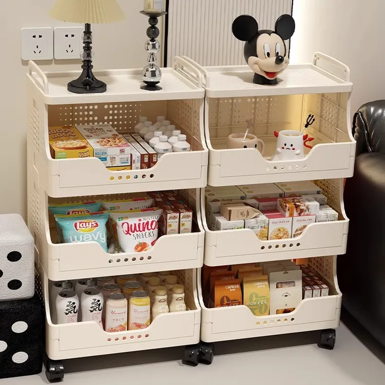 贝凯零食置物架小推车收纳架子落地多层客厅整理架带轮移动储物架