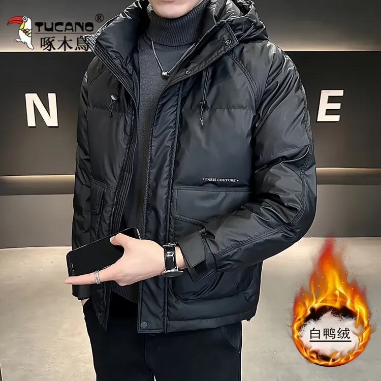 啄木鳥2025年御寒保暖夹克加厚连帽羽绒服冬季男士时尚休闲外套男