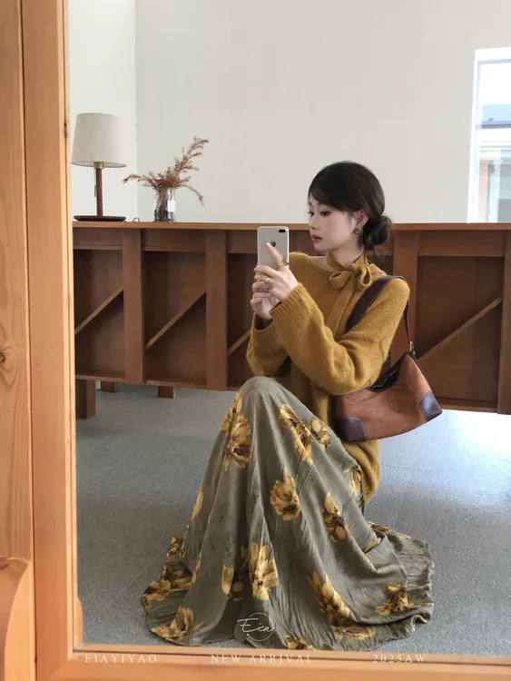 EIA一尧【一叶知秋】秋冬复古慵懒显白毛衣+半裙气质保暖美拉德氛围