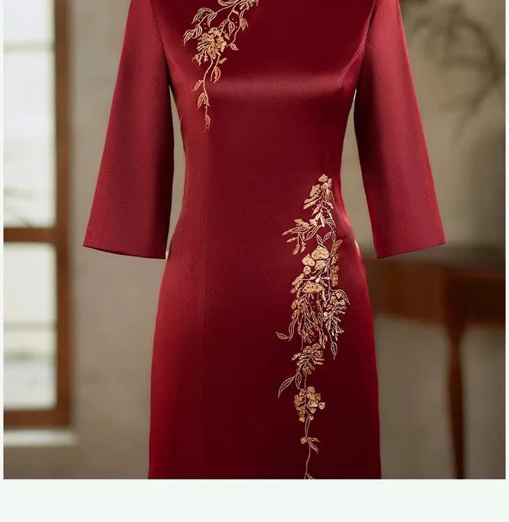 【多子多福】秋冬喜妈妈喜婆婆大气上档次高腰大码刺绣宴会礼服旗袍