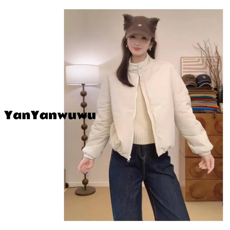 2025保暖立领棉服百搭纯色ins韩版宽松冬季棉衣小香风