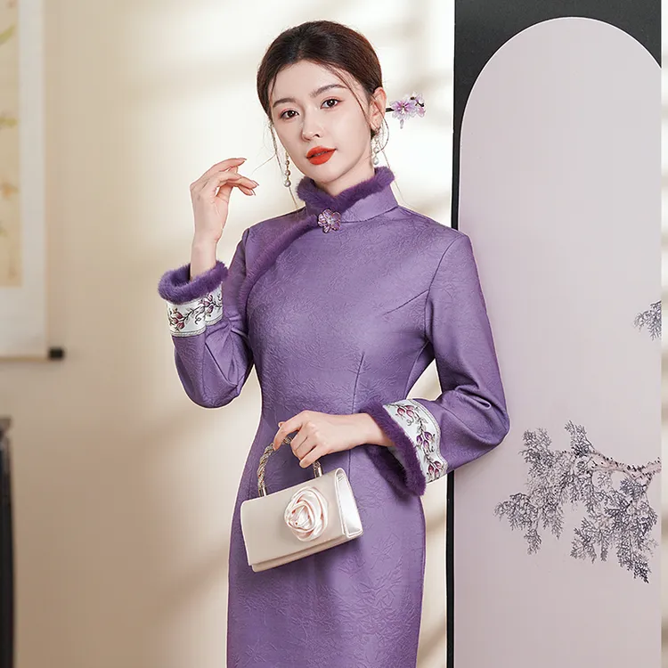 绝美新中式旗袍2025新款改良秋冬加绒加厚妈妈连衣裙国风日常可穿