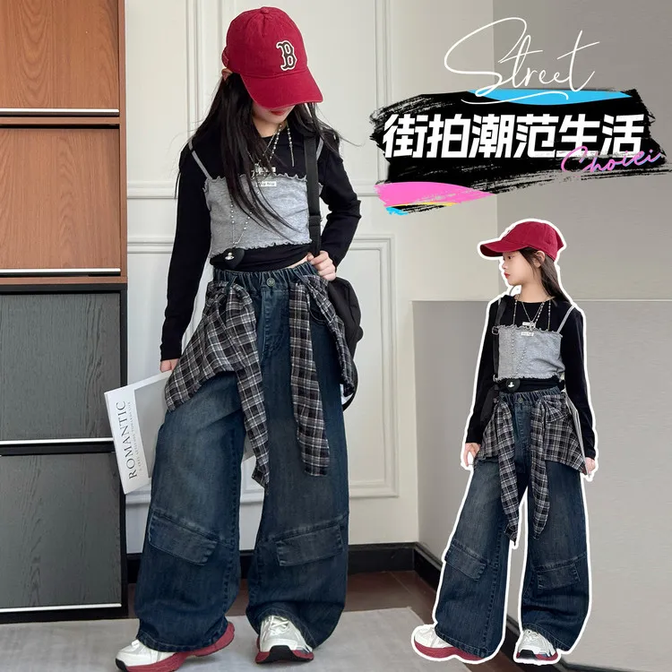 女大童春秋牛仔裤2025新款韩版中大童时尚洋气初中学生直筒阔腿裤