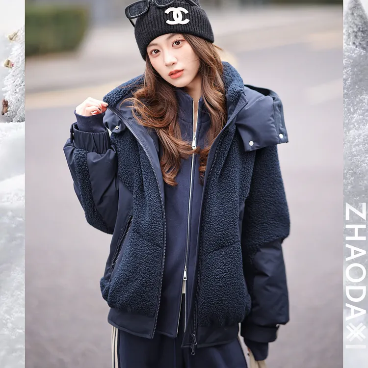 【赵大喜】现货！蓝调时刻鹅绒服 | 连帽/温暖加倍 /仿羊毛颗粒拼接