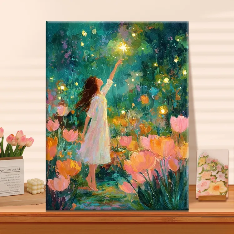 花海少女diy数字油画2025款丙烯画手工填充填色治愈系丙烯装饰画