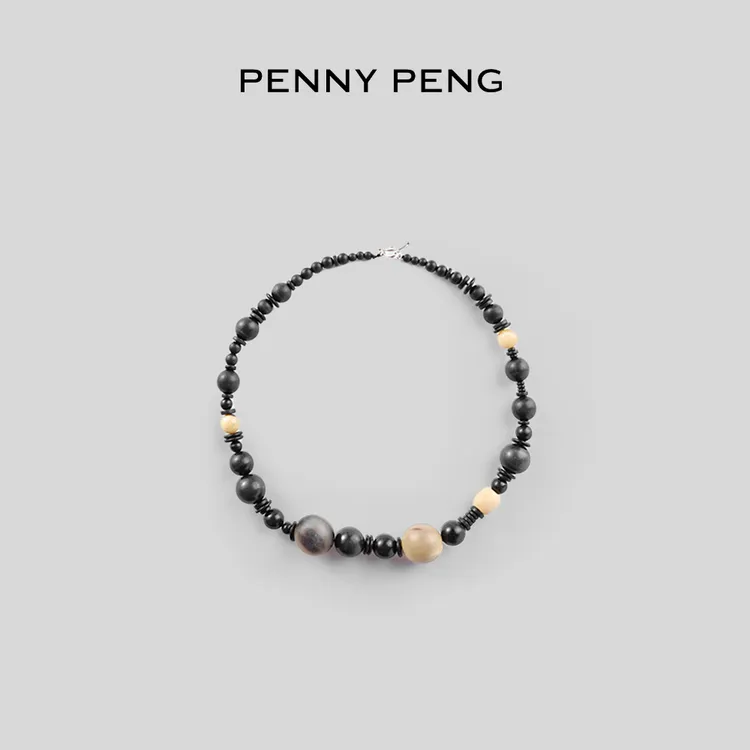 合金项链 PENNYPENG 松烟客 黑檀木牛角珠串珠项链时尚复古配饰女
