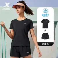 特步运动套装女2025年夏季妈妈速干运动服短袖短裤两件套跑步套装