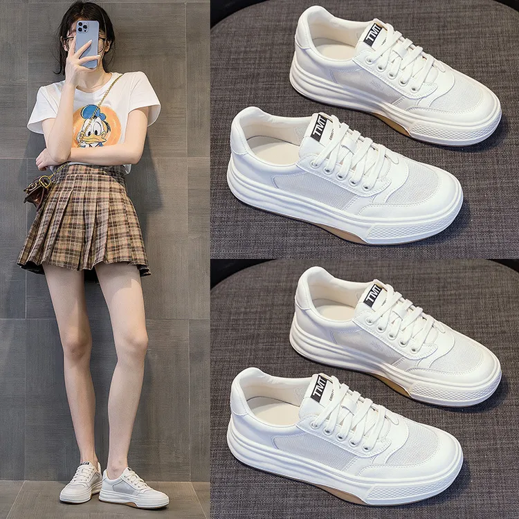 时尚小白鞋女2025新款秋季薄款韩版厚底透气百搭爆款休闲运动女鞋