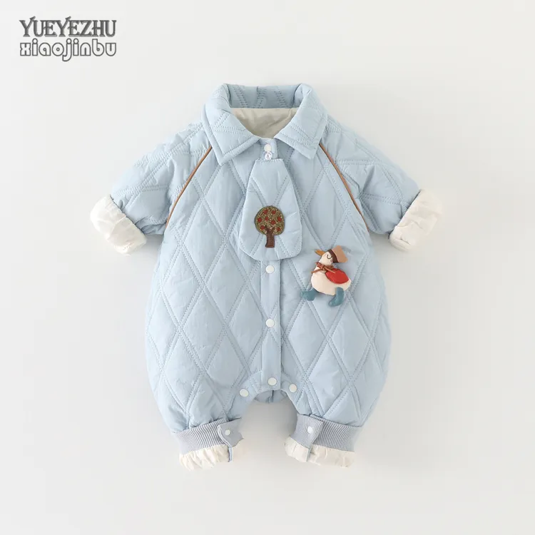 薄棉婴儿衣服深秋装男宝宝绗棉连体衣秋冬韩版休闲新生儿哈衣爬服