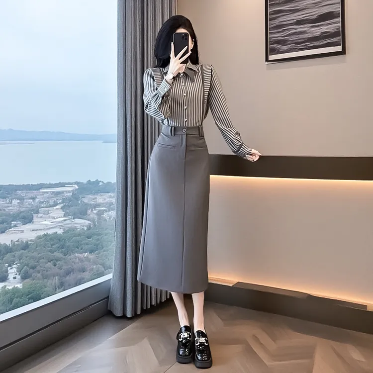 休闲春秋运动套装女两件套中长款法式显瘦气质长袖高腰轻熟风时尚