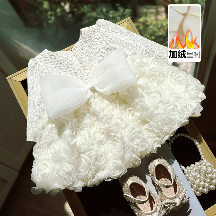 儿童生日公主裙2025新款秋冬女孩新年衣服婴儿童衣服周岁女宝礼服