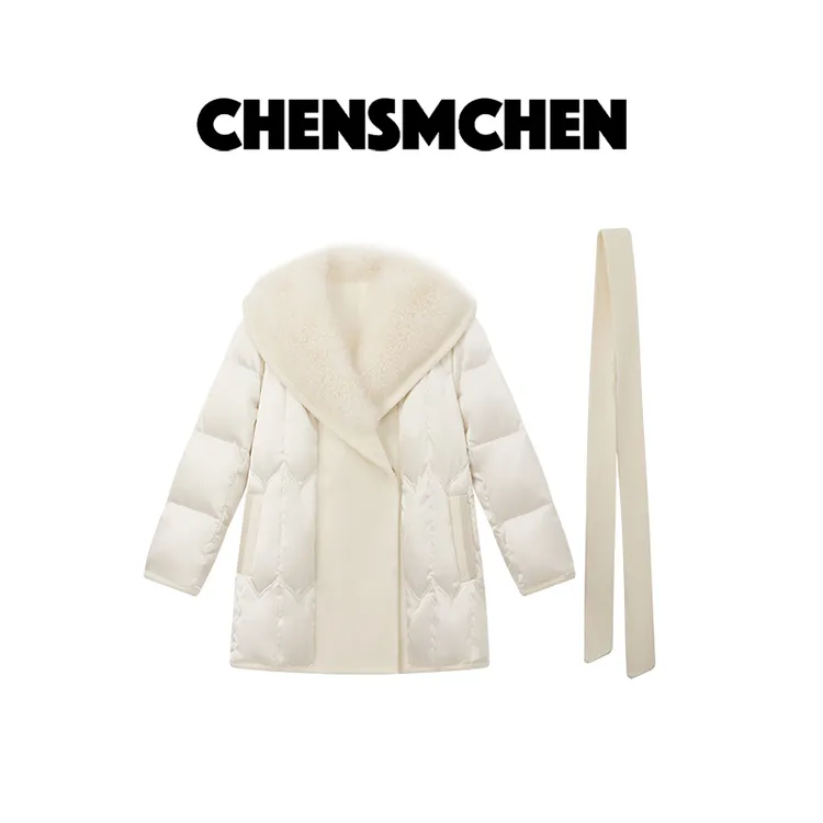 CHENSMCHEN 时尚翻领中长款90鹅绒服女百搭气质羽绒服CSY11651YW