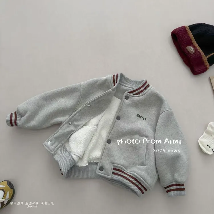 男童棒球服冬季男宝宝冬装运动小童加厚衣服秋冬儿童加绒外套冬款